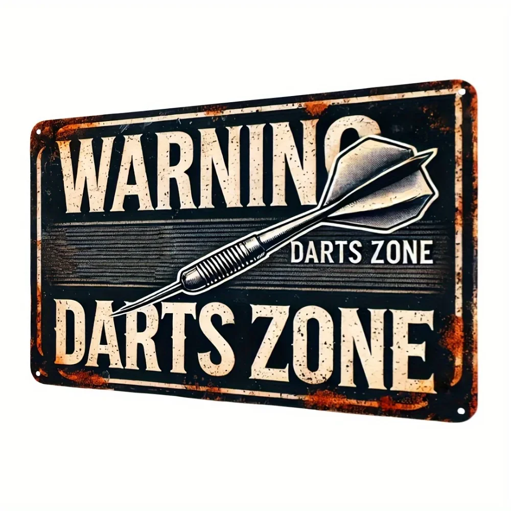 Vintage Metal Dart Sign 12x8 Inch Retro Wall Plaque for Dartboard Area Caution Decor