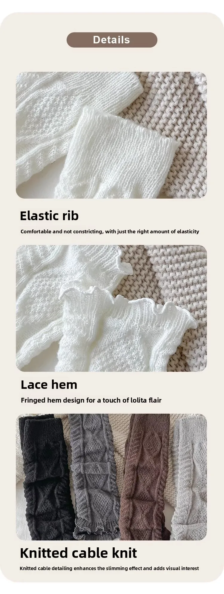 Y2k Boot Cuffs Cover Knitted Knee Sleeves for Women Winter Warm Foot Cover Long Socks Leg Warmers Solid Lolita Crochet Heap Sock