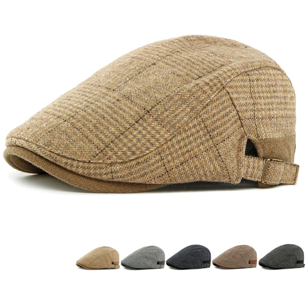 HT4934 رجل القبعات النساء جديد الخريف الشتاء الصوف قبعة البيريه منقوشة الفنان الرسام قبعة قابل للتعديل اللبلاب قبعة مسطحة الذكور الإناث قبعة البيريه