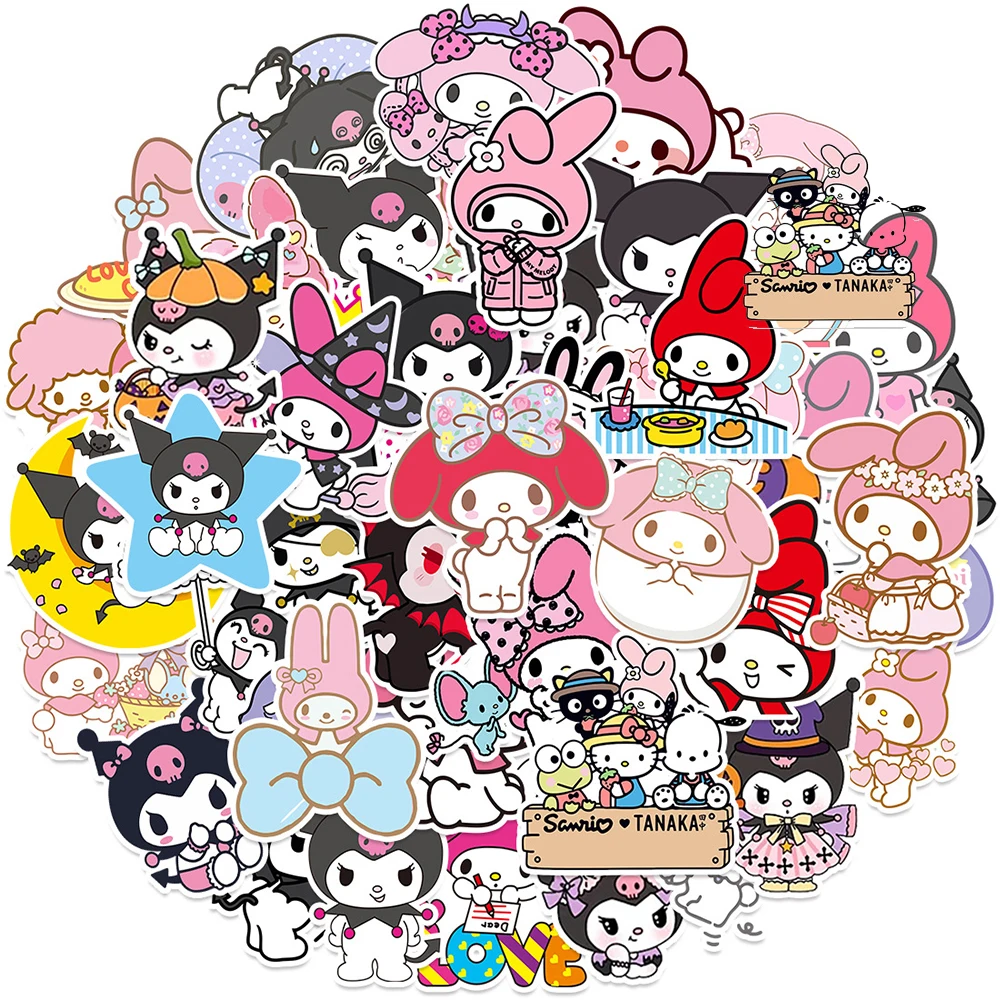 10/30/50pcs Cute Sanrio Kuromi My Melody Cartoon Stickers Anime Aesthetics Decals Scrapbook Laptop Phone Decoration Sticker Toys