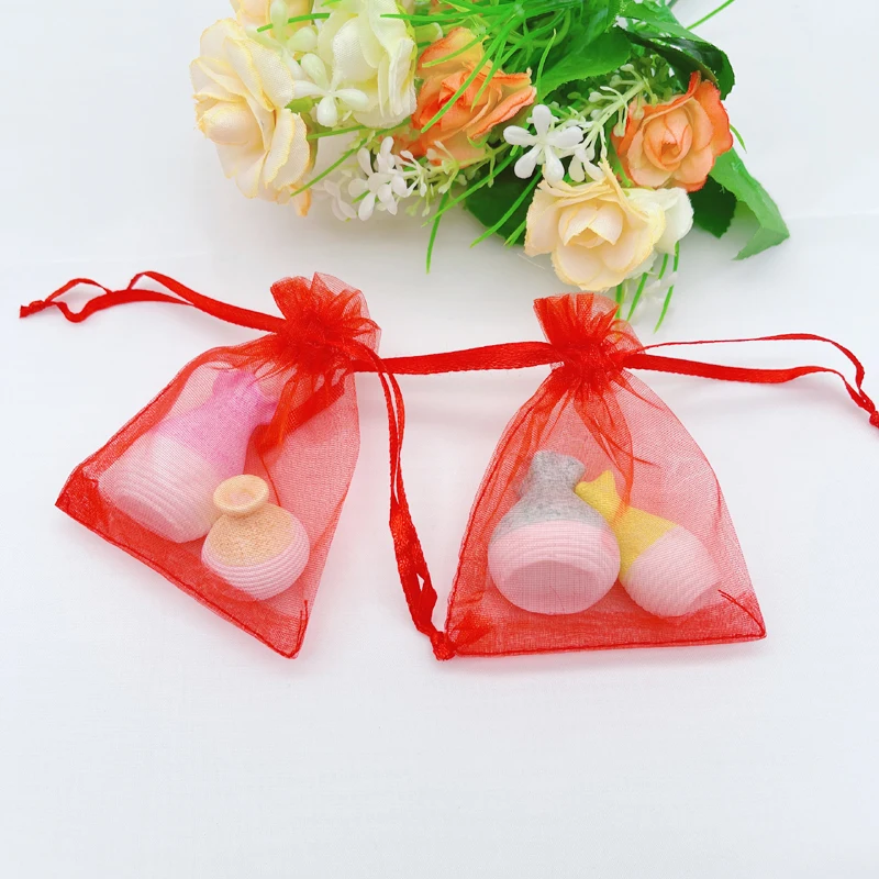 

500pcs Jewelry Storage Bags Red Gift Bag Transparent Organza Bag Red Organza Gift Bags Wedding Packaging Sachet Drawstring Pouch