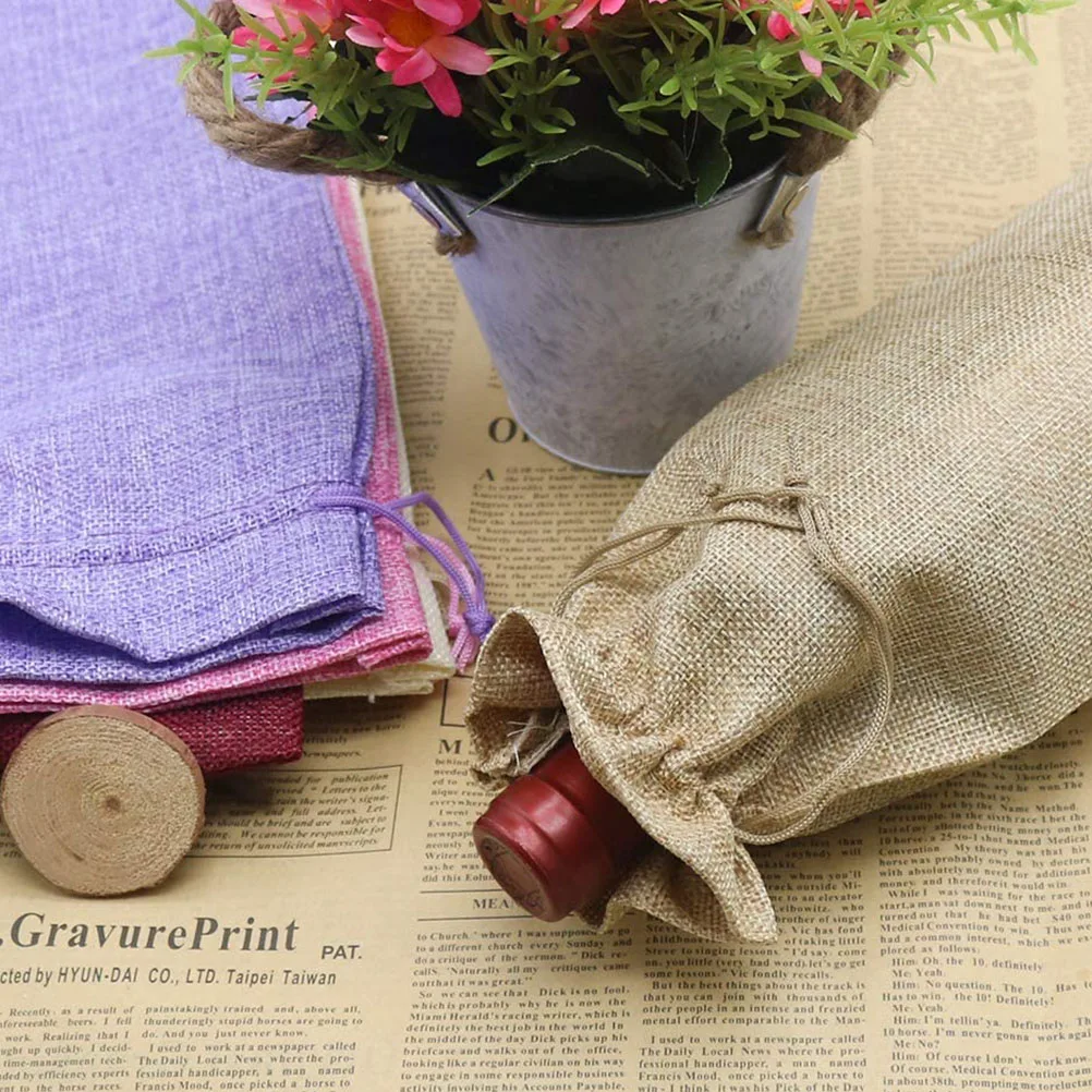 

10 Pcs Packaging Bag Reusable Cotton Linen Bottle Cover High End Drawstring Gift Bags For Storage Dust Protection