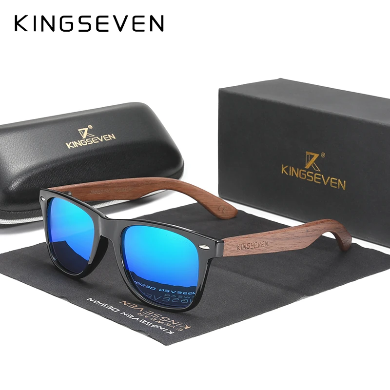 KINGSEVEN Walnut Men's Sunglasses Wood Splicing Frame Polarized polycarbonate Lens Eye Glasses Handmade UV400 Protection Eyewear