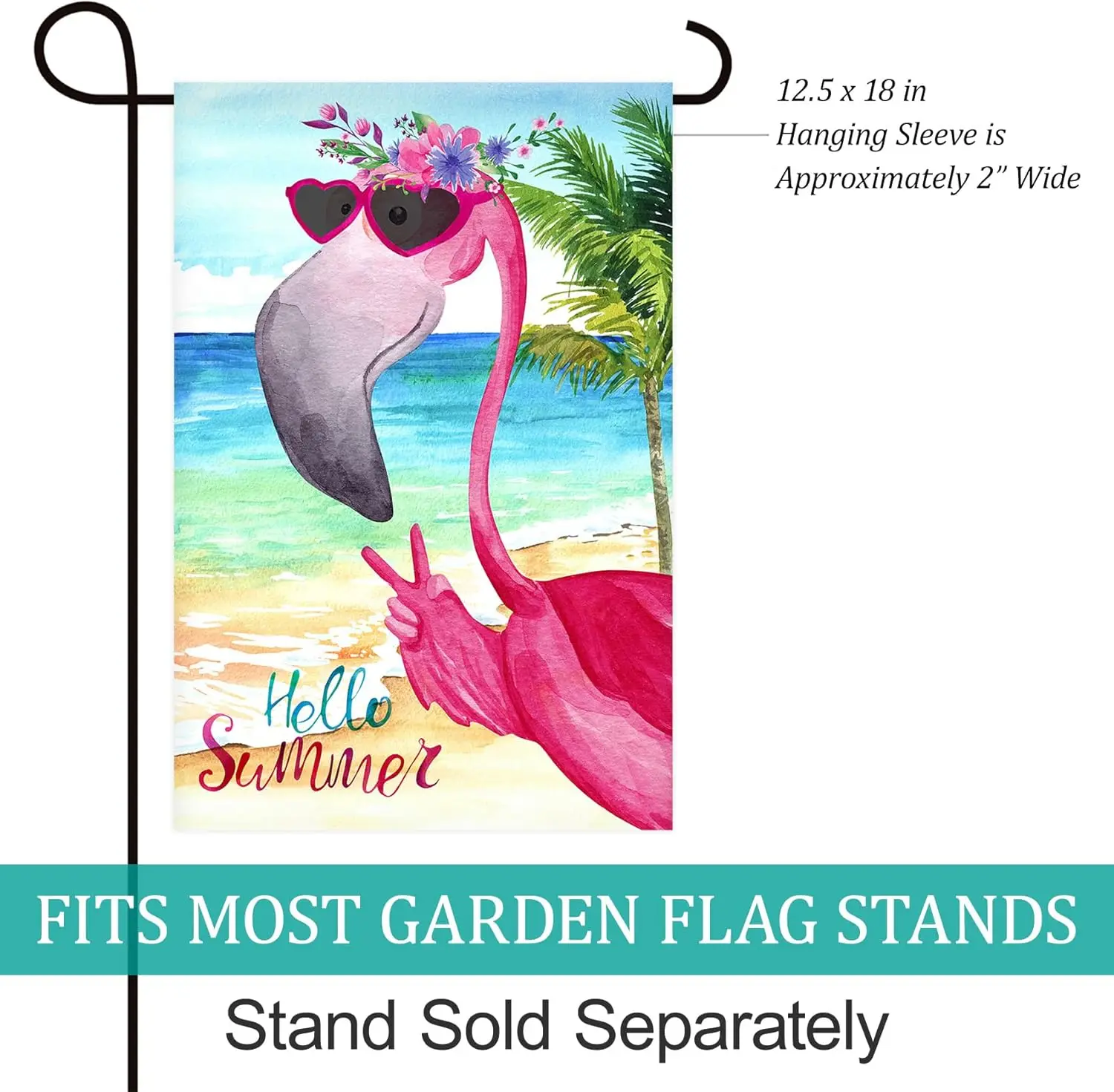 Texupday Hello Summer Flamingo with Sunglasses Garden Flag Summer Beach Seaside Yard Flag 12