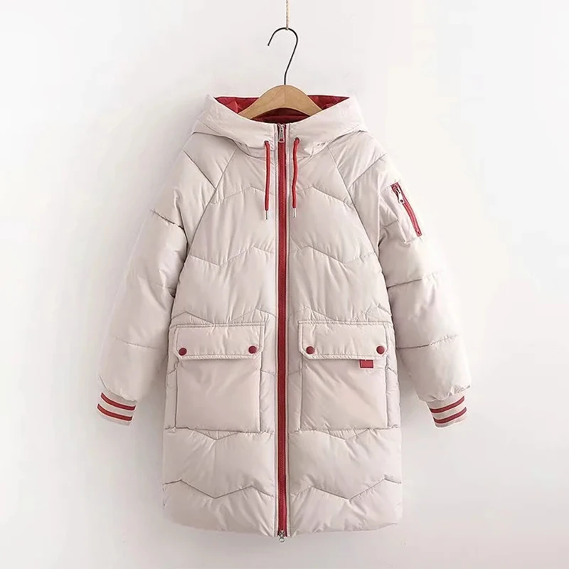 

2023 Women Winter Thick Drawstring Hooded Jacket Cotton Long Warm Padded Parka for Women Windproof Winter Coat