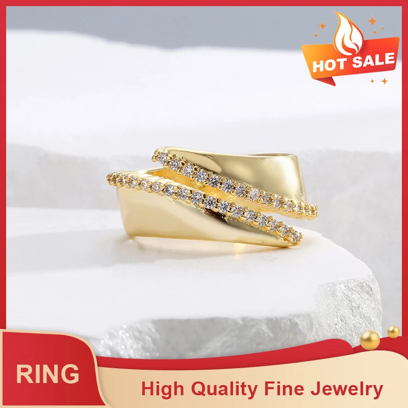 Trendy Irregular Glossy Overlap Zircon Rings for Women High Quality Open Finger Rings Daily Party Jewelry Accessories