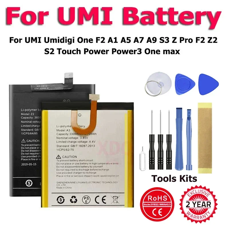 

XDOU 2024 Battery For UMI Umidigi A1 S2 A3 A9 A5 Z2 A7 F2 S3 F1 Z Pro Lite Power3 OneMax OnePro Touch Power