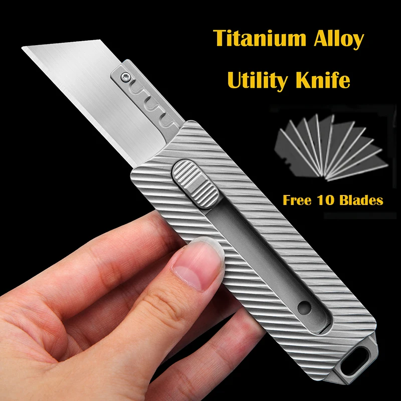 Titanium Alloy Utility Knife SK5 Blade EDC Outdoor Survival Tool Sharp Cutter Push-pull Knife Replaceable Blade Express Box Knif