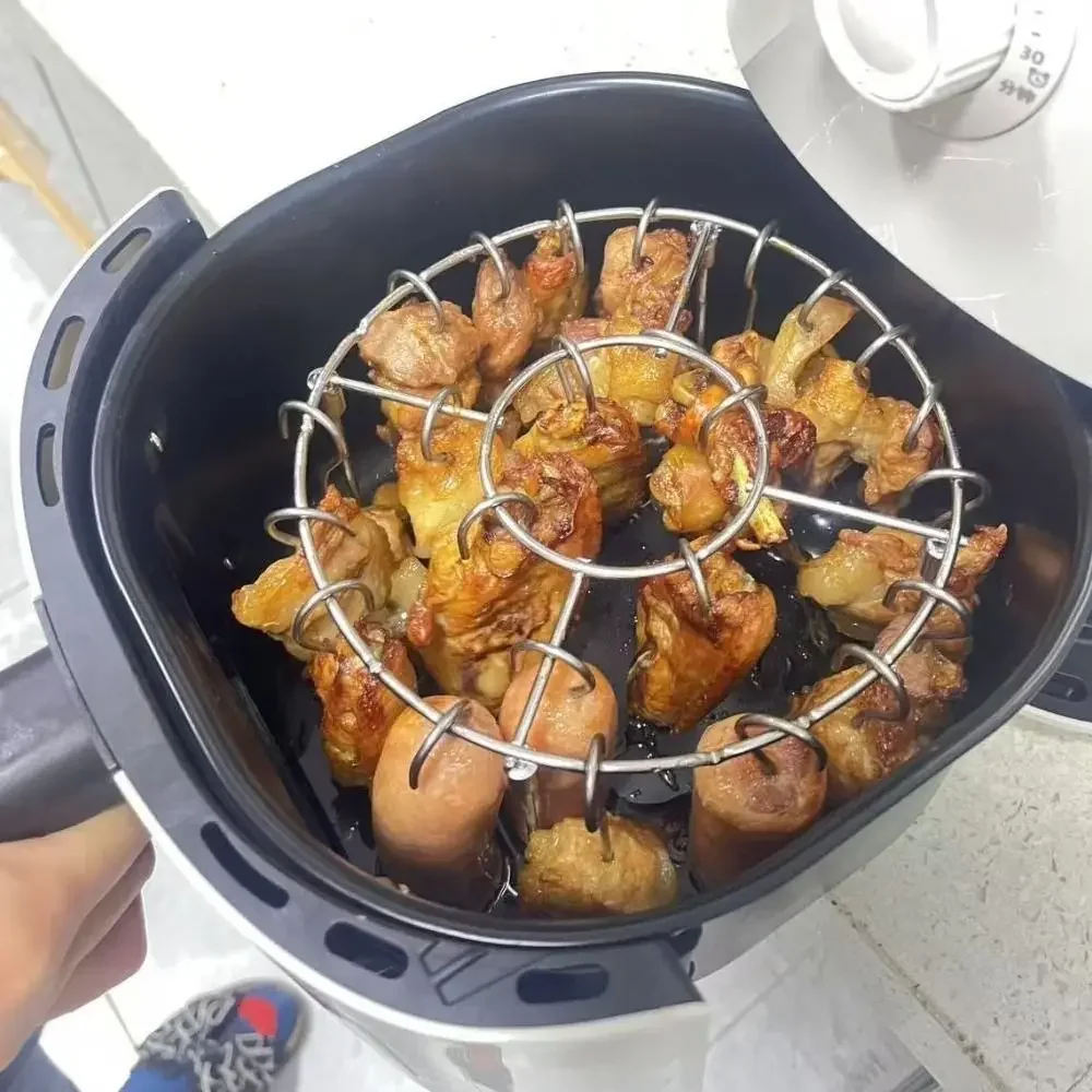 Air Fryer Barbecue Rack - Stainless Steel - Home Use - Meat Skewer Holder - Multi-functional Grill - Double-layer Air Fryer Rack