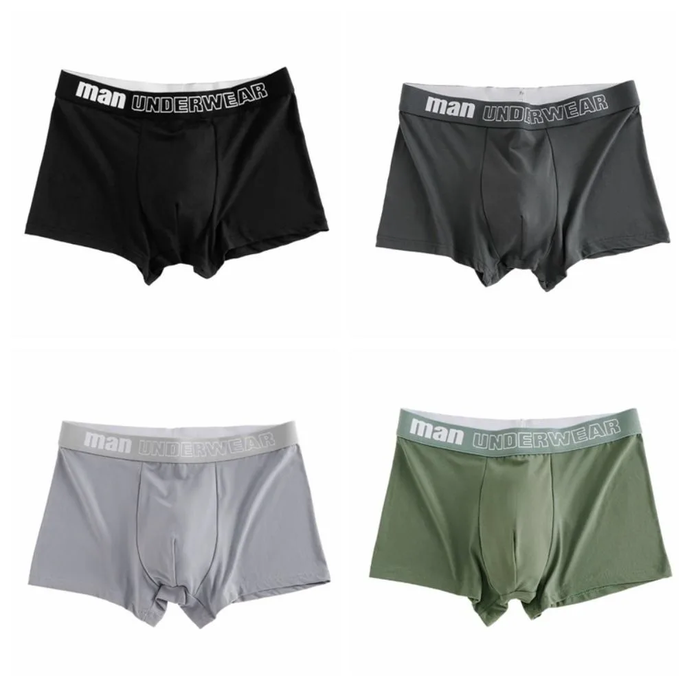

4Pcs Comfortable Plus Size Men's Boxer Briefs Seamless Lingerie Shorts Underpants Mid Waist Letter Panties Gifts