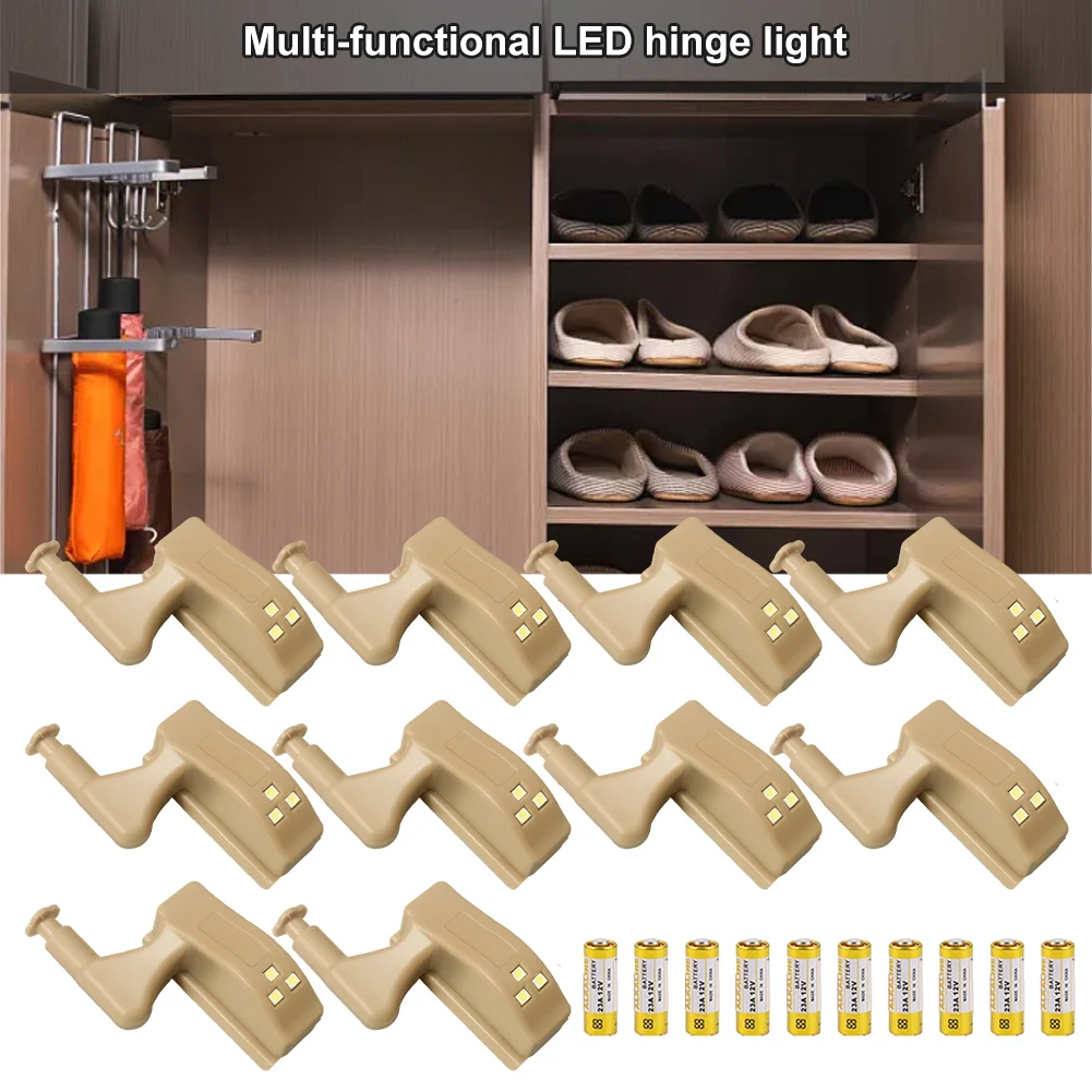 10Pcs LED Under Cabinet Light Hinged Sensor Night Light Bedroom Kitchen Closet Night Lamp 12A 23V Battery Powered