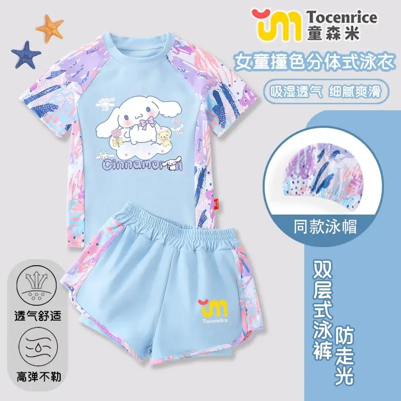 

Kuromi Kawaii Sanrios Anime Cinnamoroll Kids Swimsuit Summer Outdoors Training Sunscreen Quick-Drying Swimwear Beach Clothes