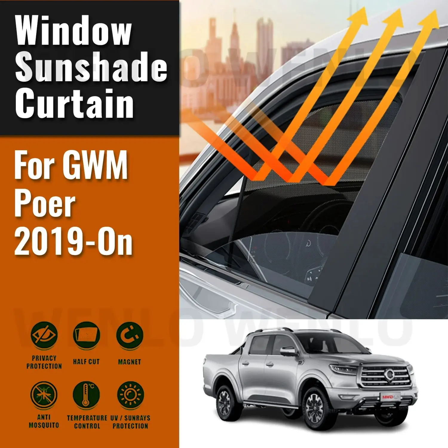 For GWM Poer Pao 2024 2023-2020 2019 Magnetic Car Sunshade Visor Front Windshield Curtain Rear Side Baby Window Sun Shade Shield