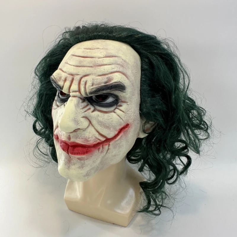 Halloween Joker Cosplay Latex Clown Mask The Dark Knight Horror Scary Joker Masks with Green Hair Wig Party Costume Props Gift