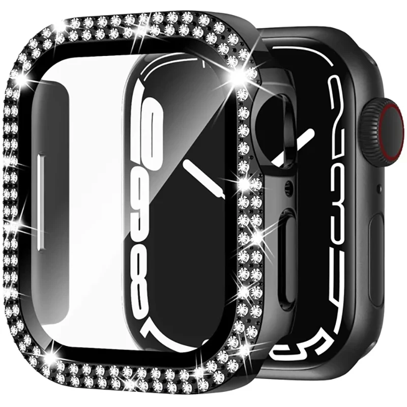 Glas+Diamant-Schutzhülle für Apple Watch Gehäuse 46mm 40mm 44mm 41mm 42mm 45mm Bling Bumper Protector iWatch Series 11 10 9 SE 7 8 Hülle