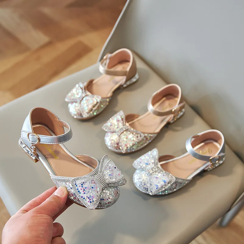 

Girls Sandals Fashion Sequin Rhinestone Bowknot Princess Girls Shoes Spring Summer New Children's Shoes H720