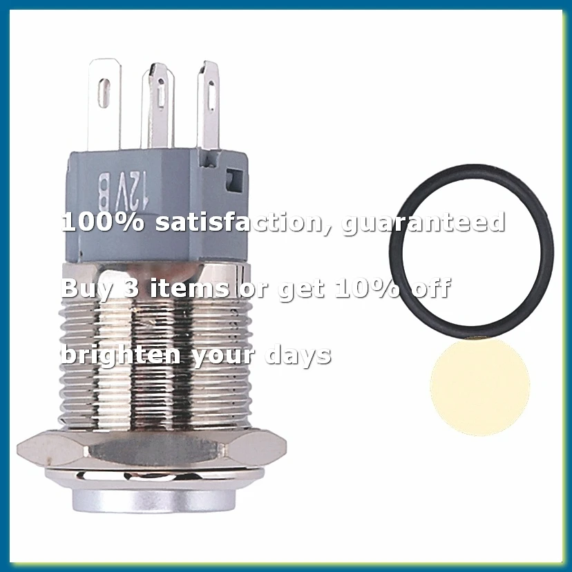 ●12V 16mm Car LED Light Momentary Horn Button Metal Switch Push Button blue