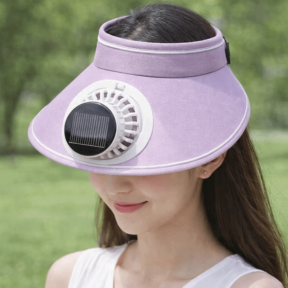 Wide Brim Sun Hat with Fan Solar Powered Fan Empty Top Outdoor Visor Hat Breathable UV Protection Beach Sunshade Hat Women view 3