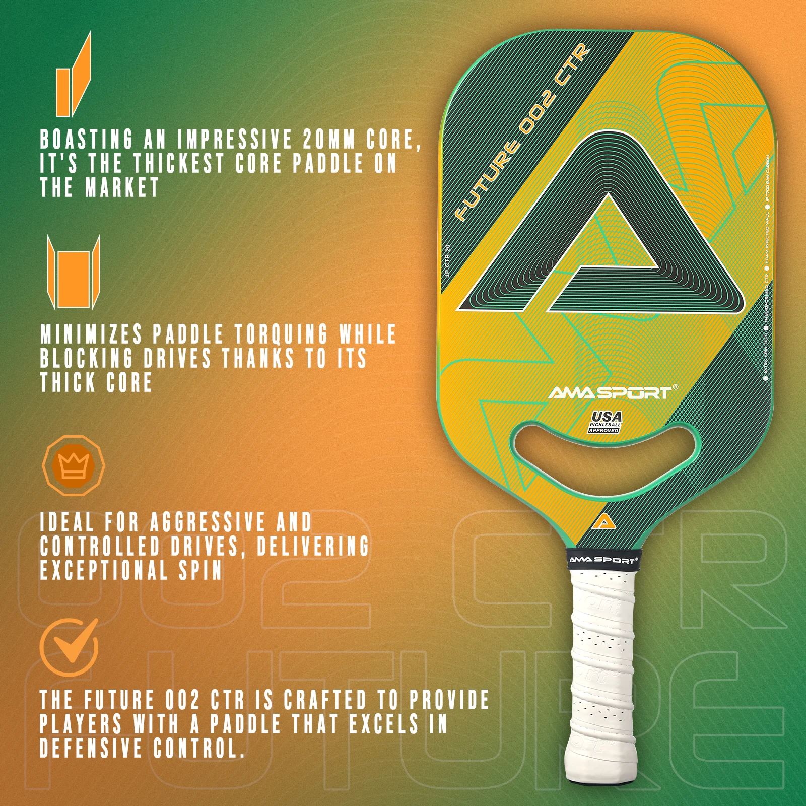 AMA SPORT FUTURE 002 Toray T700 Carbon Pickleball Paddle 13mm Multi-Layered core Edgeless Technology For Competitive Play Racket