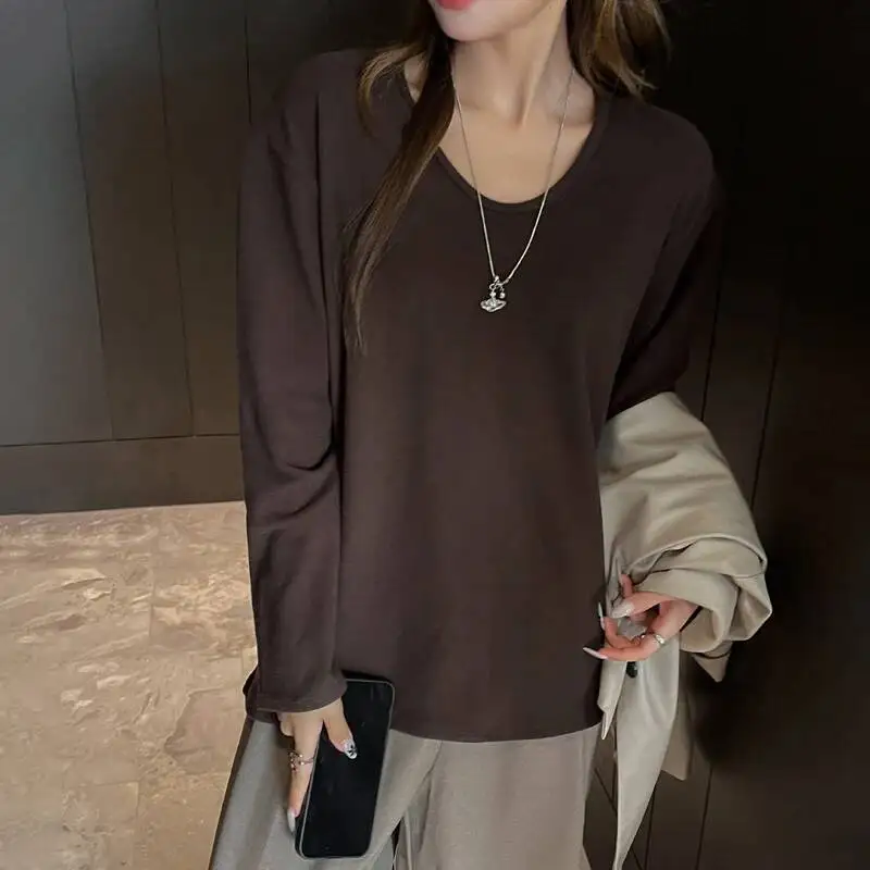 جديد بلون Veet قاع قميص المرأة الأساسية كل مباراة رشاقته طويلة الأكمام تي شيرت الخريف الشتاء بسيط تخفيف قاعدة تيز