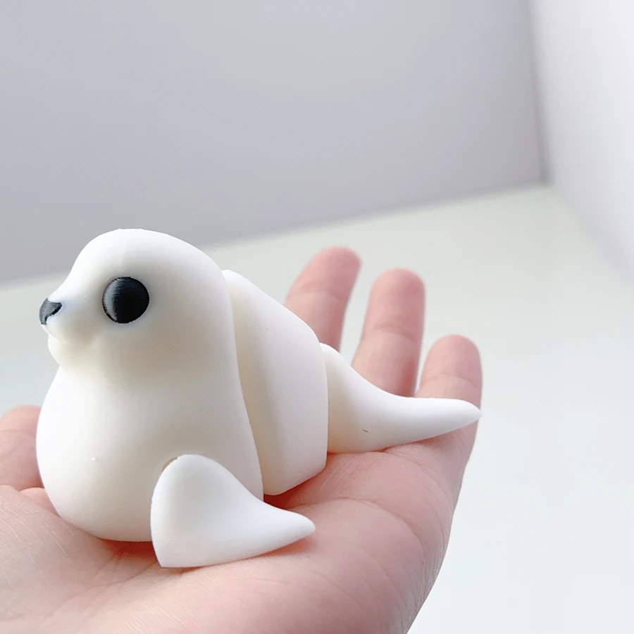 3d Printing Cute And Cute White Seal Model Swinging Plastic Ornament With Movable Joints Creative