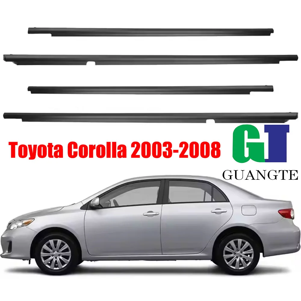 4 buah karet mobil hitam Weatherstrip, sabuk segel Trim cetakan jendela kaca cocok dengan Toyota Corolla 2003-2008 7574002110