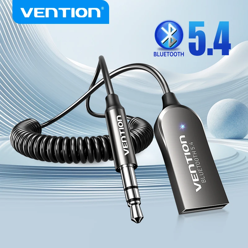 Adapter samochodowy Vention Bluetooth Audio Receiver USB Bezprzewodowy Adapter USB do Jacka 3.5mm z Mikrofonem Zestaw Głośnomówiący Bluetooth 5.4 do Akcesoriów Samochodowych