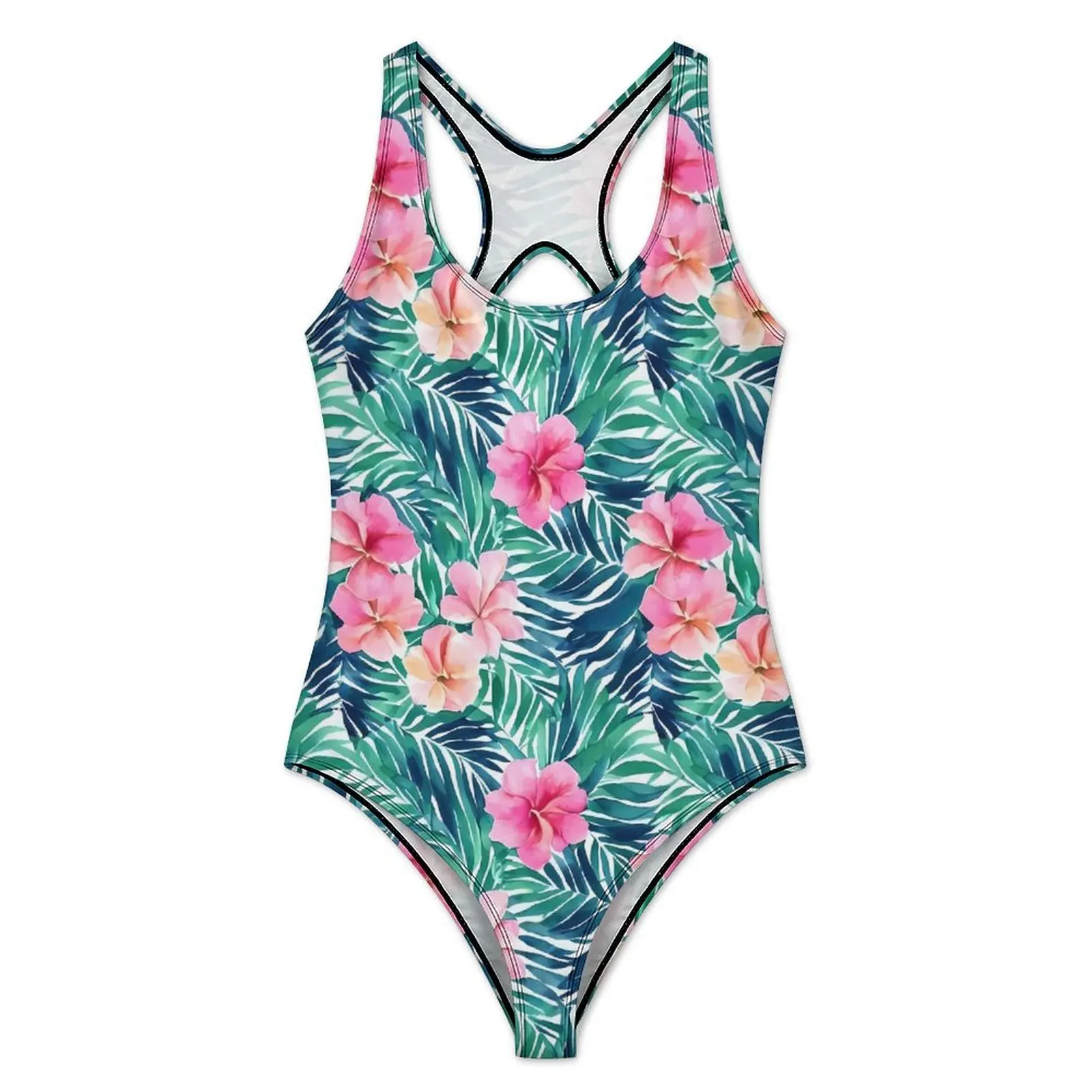 Boho Floral Swimsuit Sexy Watercolor Print Female Swimwear One-Piece Sweet Bodysuit Vacation Bath Push Up Hollow Out Beach Wear