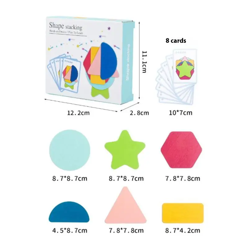 Set Puzzle Engrossing Forme geometriche realizzate in legno Giochi educativi impilabili con colori