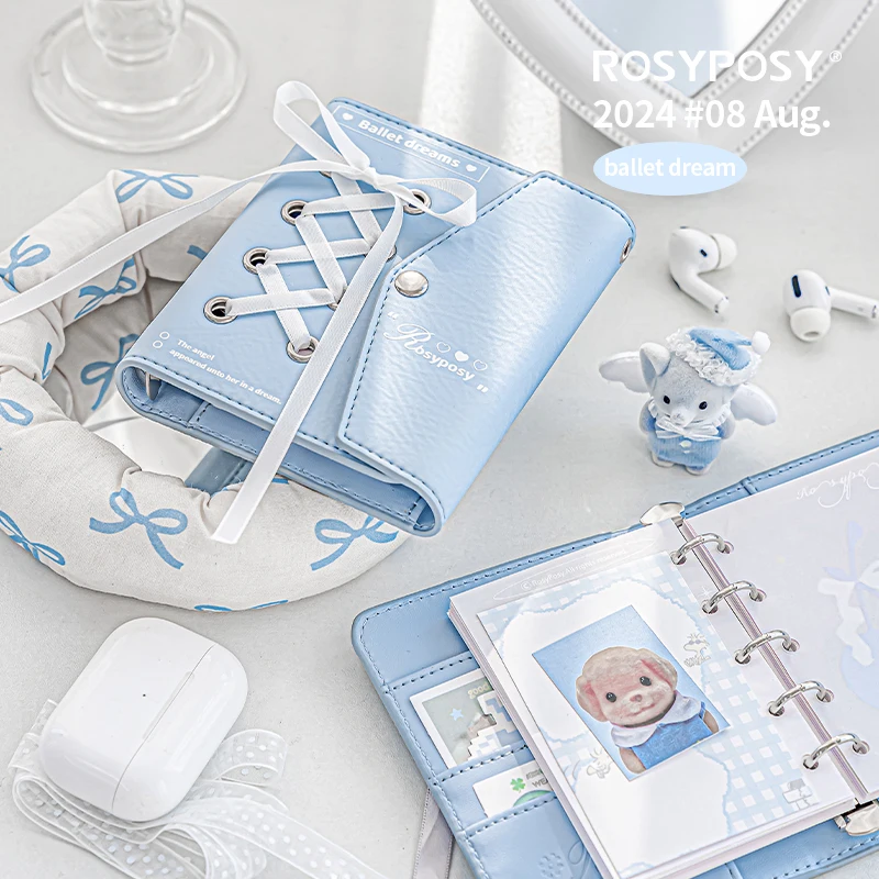 

Kawaii Ballet Ribbon M5 Notebook Silver Leather Binder Loose Leaf Journal Girl Student Diary Notebook M5 다이어리 72pages