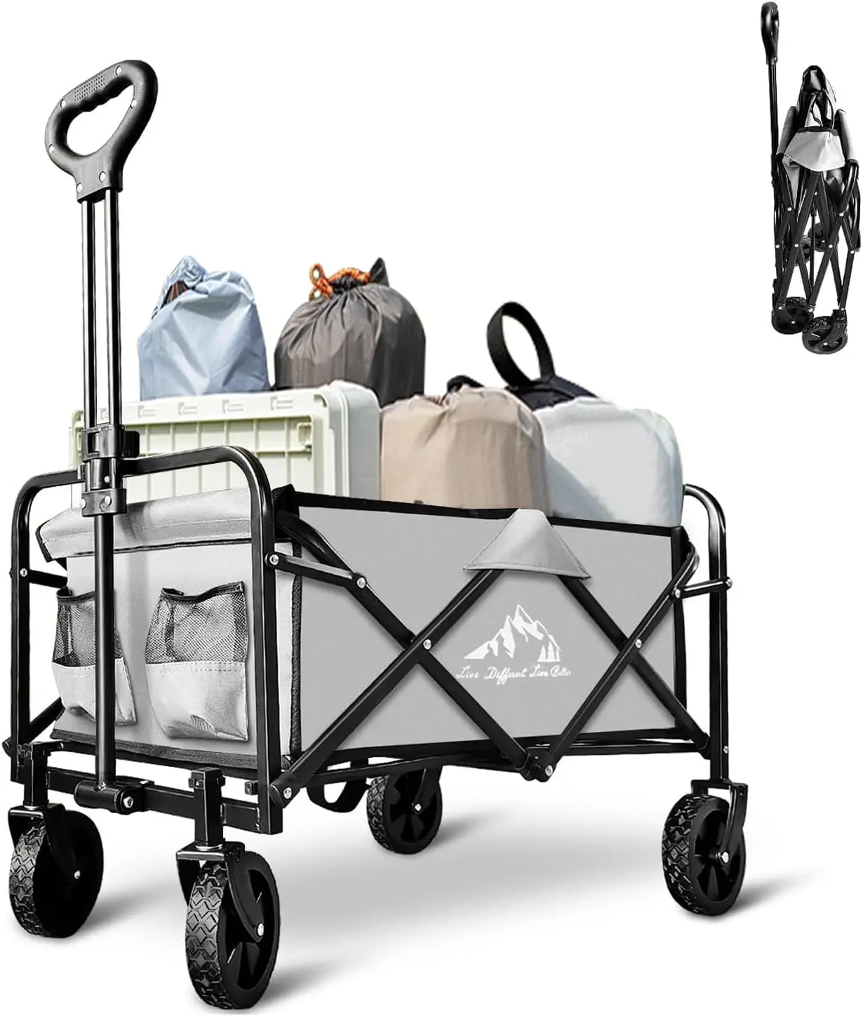 

Collapsible Wagon Cart Foldable Portable Heavy Duty Folding Beach Wagons, Outdoor Utility Carts with Large Capacity for Grocery,