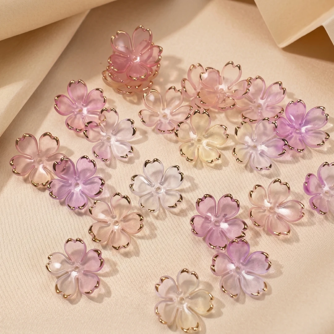 50 Stück Acryl-Kirschblütenperlen, Farbverlauf, vergoldet, Abstandshalterperlen, Endkappen für die Schmuckherstellung von Armbändern, Halsketten, Ohrringen – Detail 5