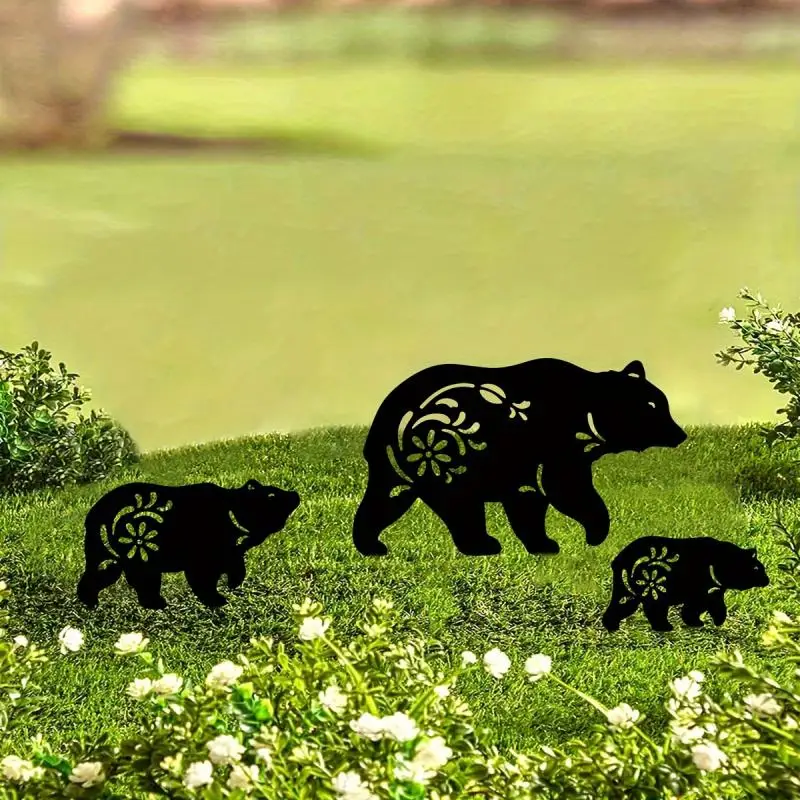 

3 шт. экологически чистый металлический колышек с силуэтом медведя для улицы и сада - не требуется электричество, прочный дизайн