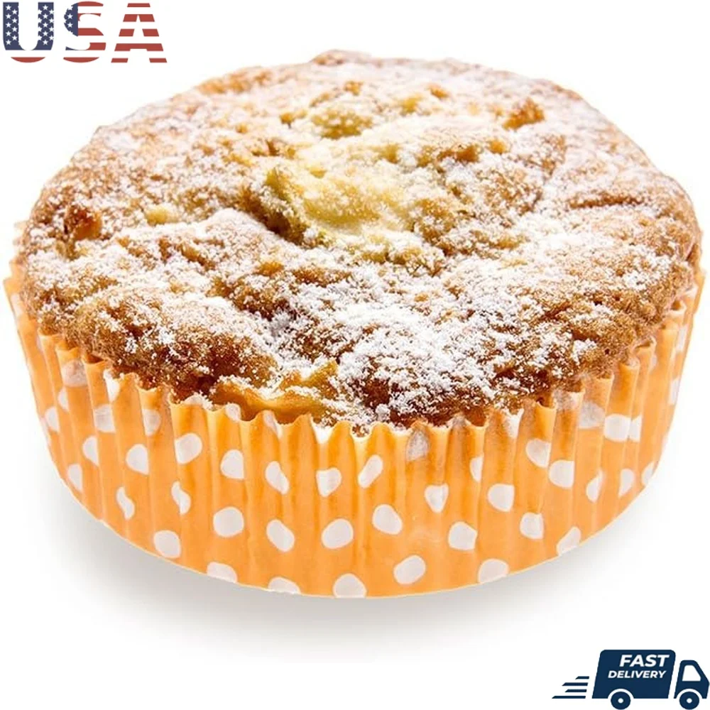

200 Disposable Baking Cups Polka Dot Muffin Liners Oven Ready Freezable Paper Cases Sturdy Flared Design Ideal Parties Cafes