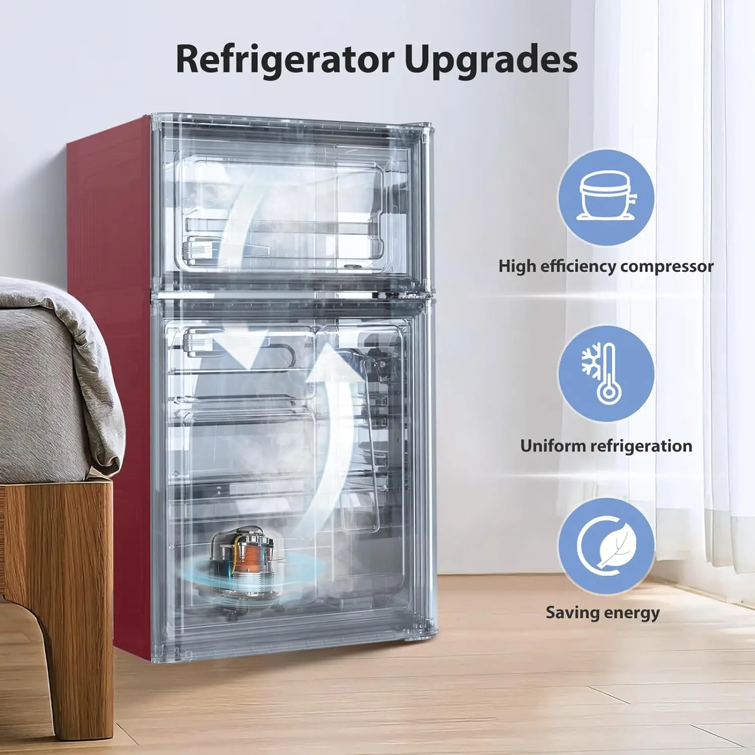 ثلاجة صغيرة مع فريزر ، 3.2 قدم مكعب ، مدمجة ، بابين ، درجة حرارة قابلة للتعديل ، المنزل ، المطبخ ، الحجم الكامل