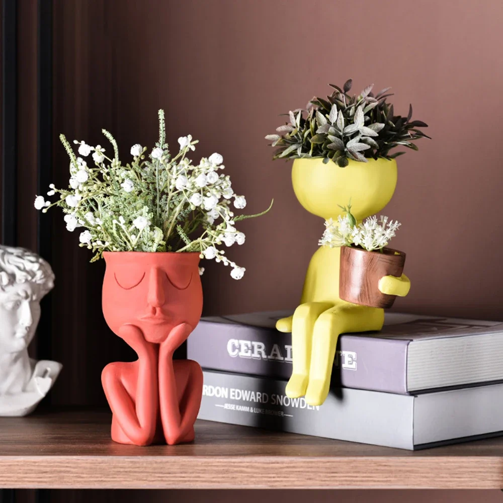 Character Portrait Flower Pot Resin Succulents Plant Pot Abstract Human Face Flower Pot Home Desktop Vase Micro Landscape Decor