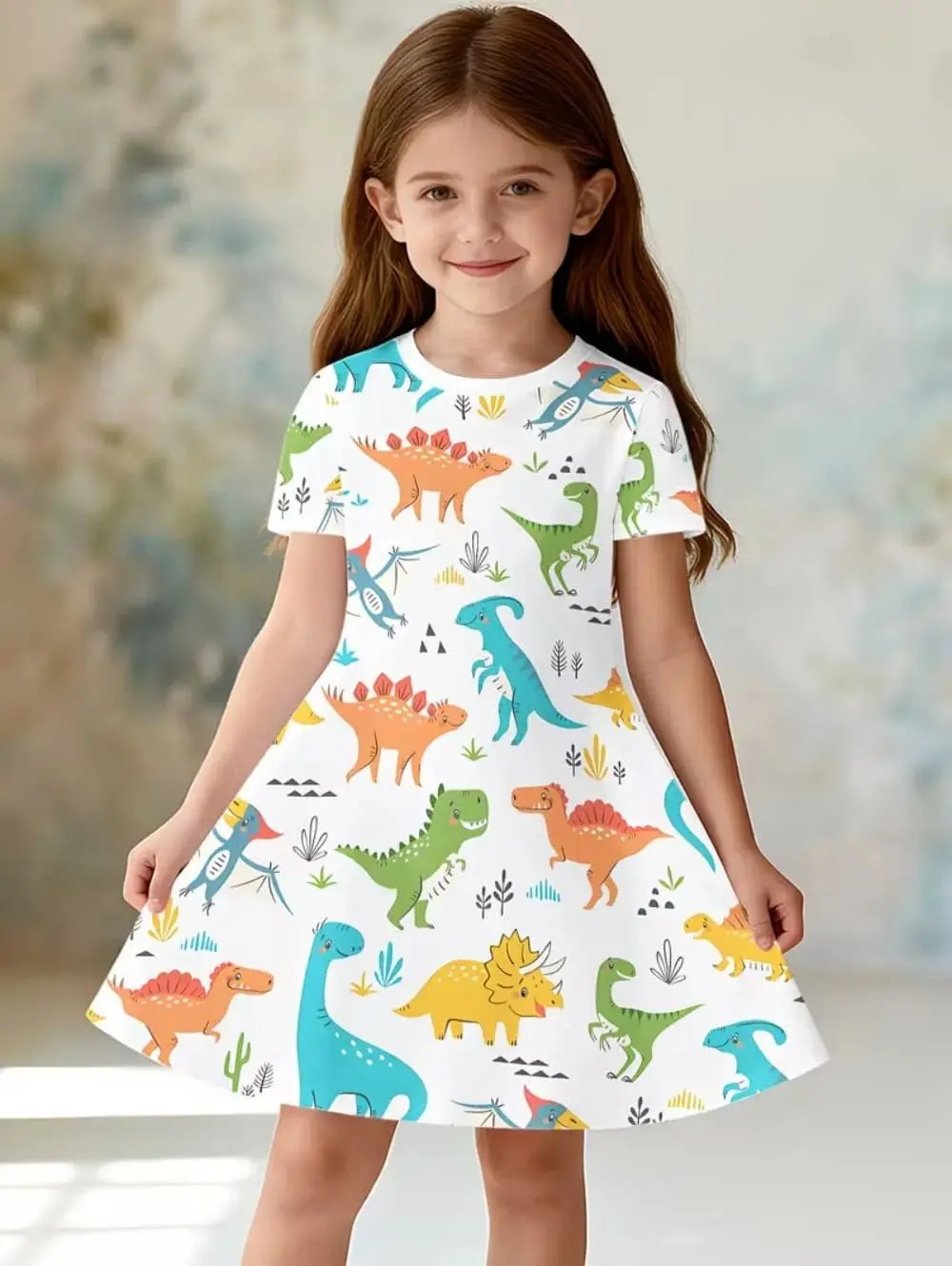 

Girl Clothes Cute Cartoon Graphic Printed Girls' Princess Dress Summer Casual Dress for Girls Outfit O-Neck Animal Lover Clothes