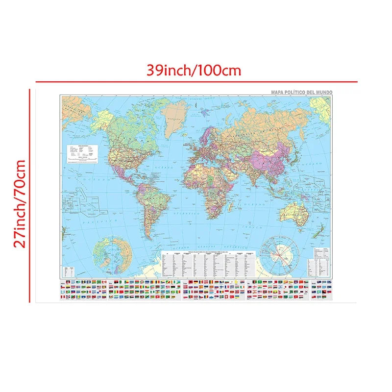 100*70cm The Map of The World In Spanish Non-woven Office Home Decoration School Supplies Painting Modern Wall Poster