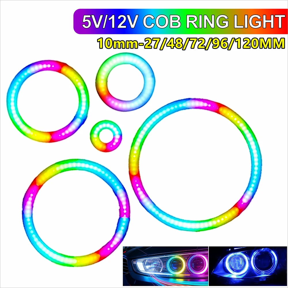 DC5V WS2812B COB Angel Eye Ring Light Programmable RGB Individually Addressable 27 48 73 96 120mm Dream Color Halo Lamp for Car