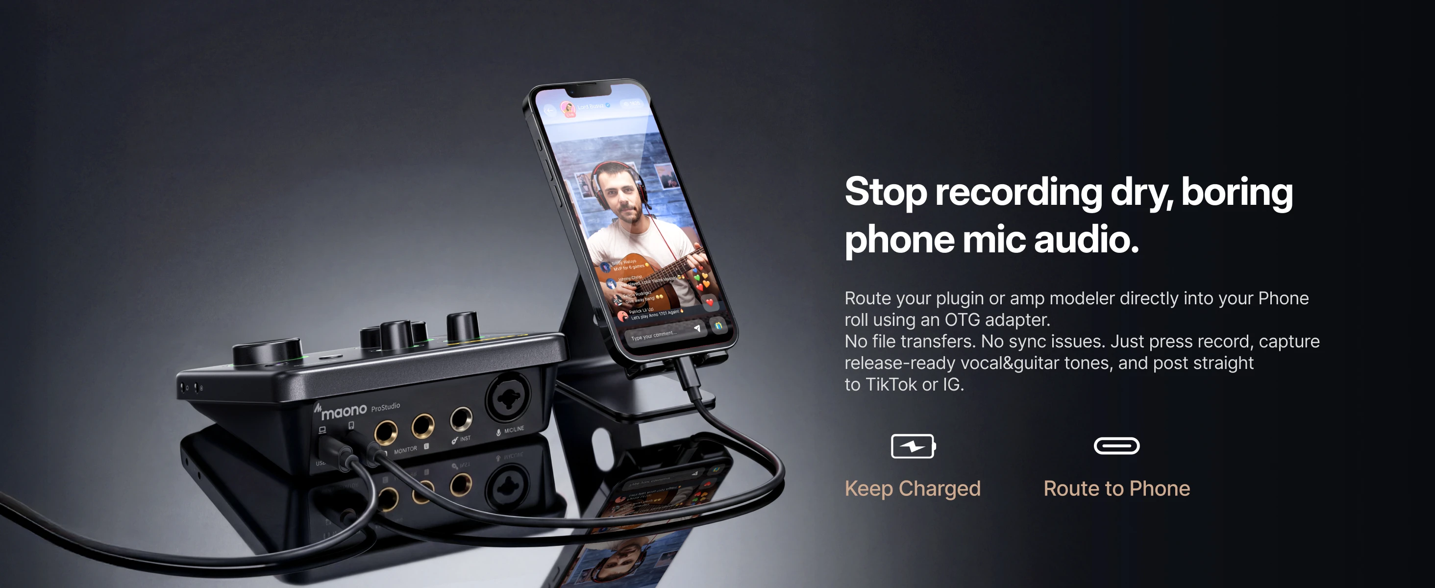 MAONO P1 Hybrid Audio-Interface mit 70dB Verstärkung für PC, Telefon, iPad, Gitarre, Auto-Gain, Loopback, ASIO für Podcast, Streaming, Musikaufnahme – Detail 6