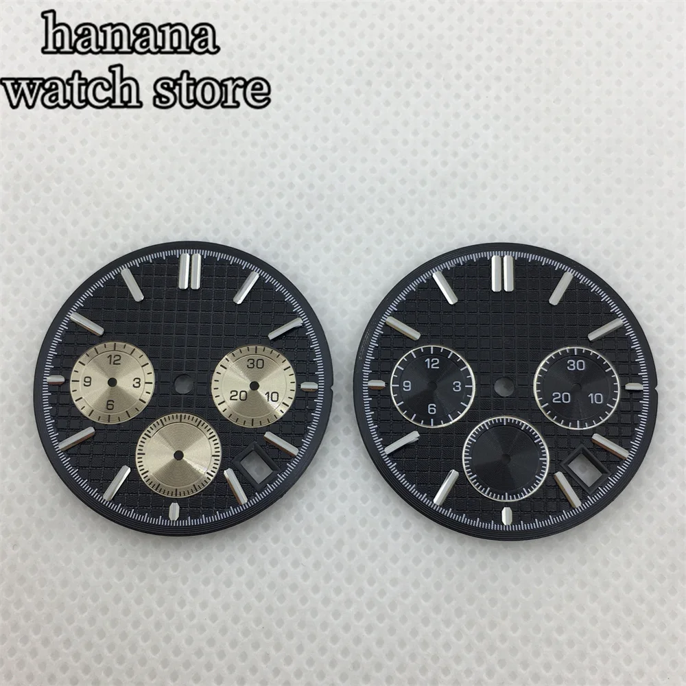 31.5mm VK63 Quartz watch dial black and white Blue suitable VK63 movement chronograph Multi-function modification of watch parts