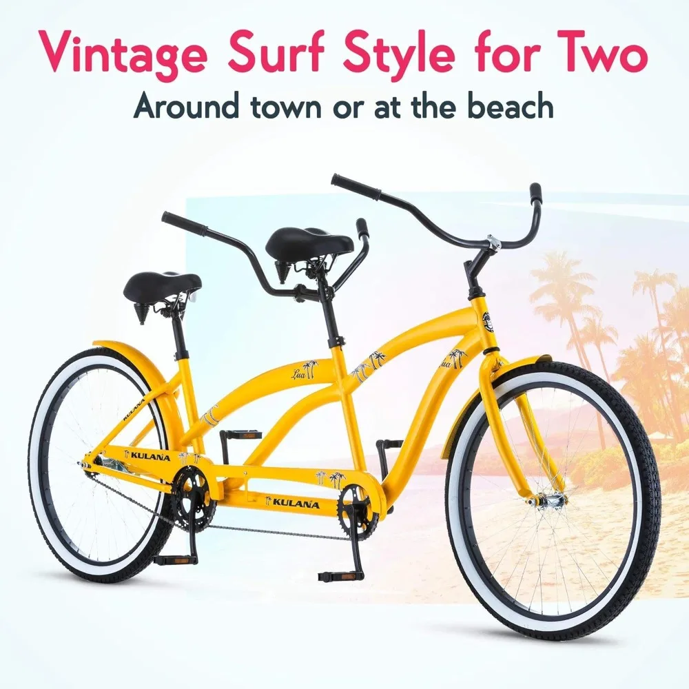 Tandem Bike, Beach Cruiser Bike for Adult Men Women, Double Rider Bicycle, 26-Inch Wheels, Steel Frame