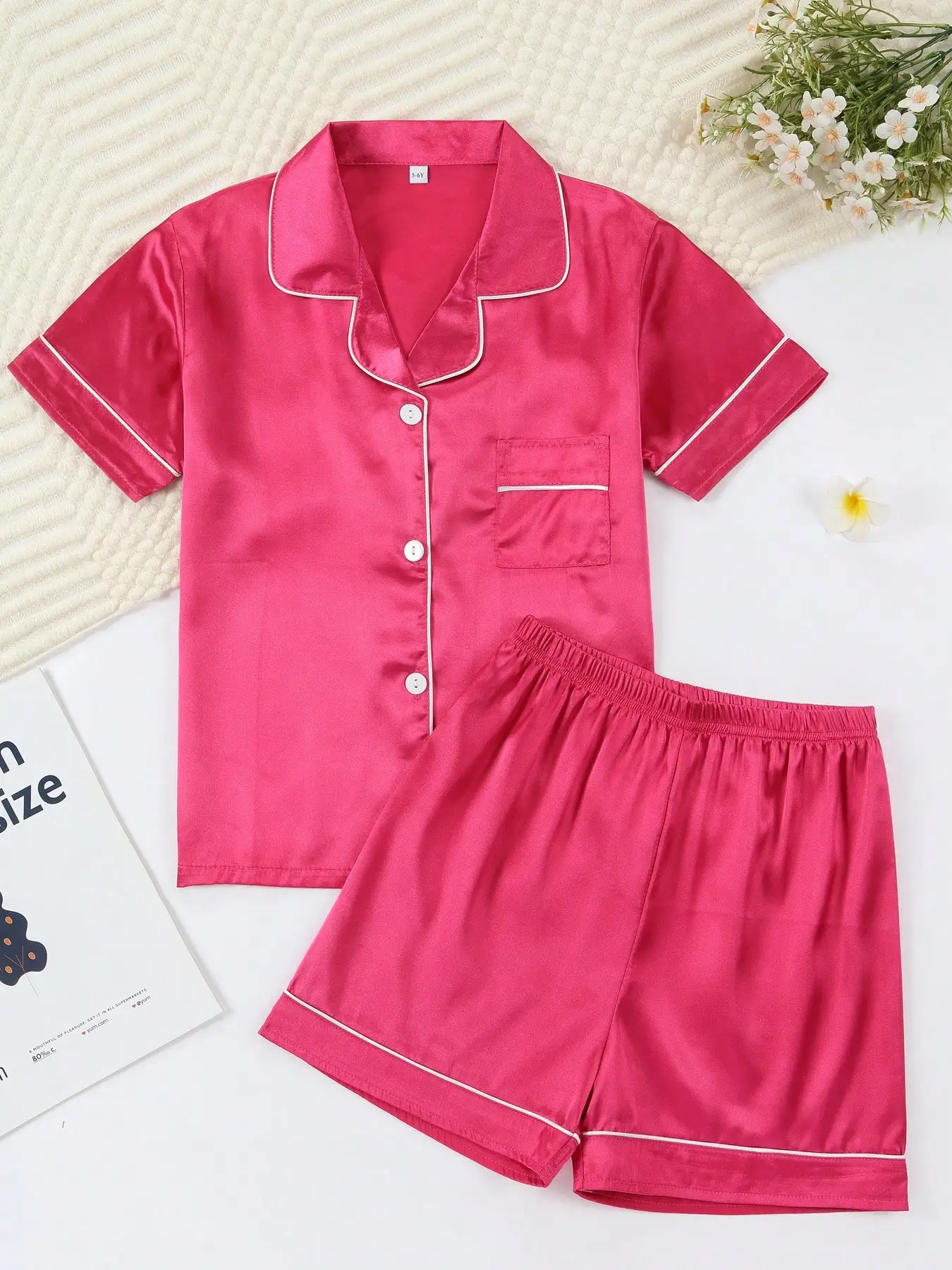 

Girls Pajamas, Satin Silky Pjs Set Kids 2Pcs Button-Down Nightwear Sleepwear Gift For Kids