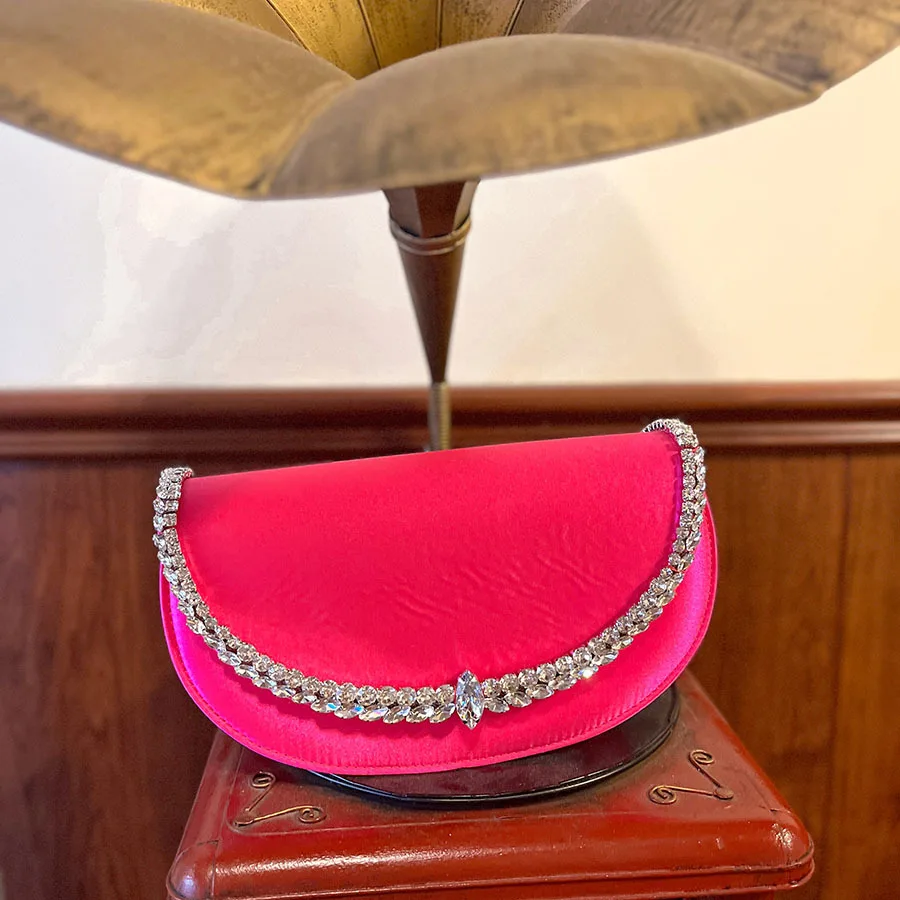 Women's Rhinestone Satin Clutch Bags French Elegant Luxury Design Banquet Bag Fashion Simple Shining Female Handbags