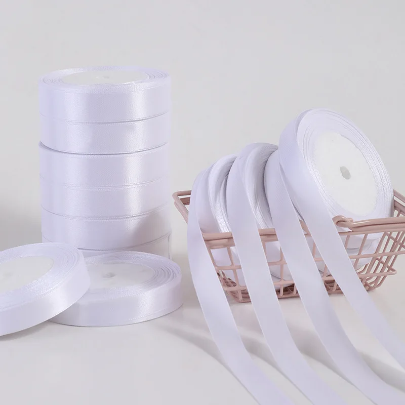 6mm~80mm (25Yards/roll) White Satin Ribbon Gift Bow for Crafts DIY Wholesale Gift Wrapping Christmas Ribbons Clothing Decoration
