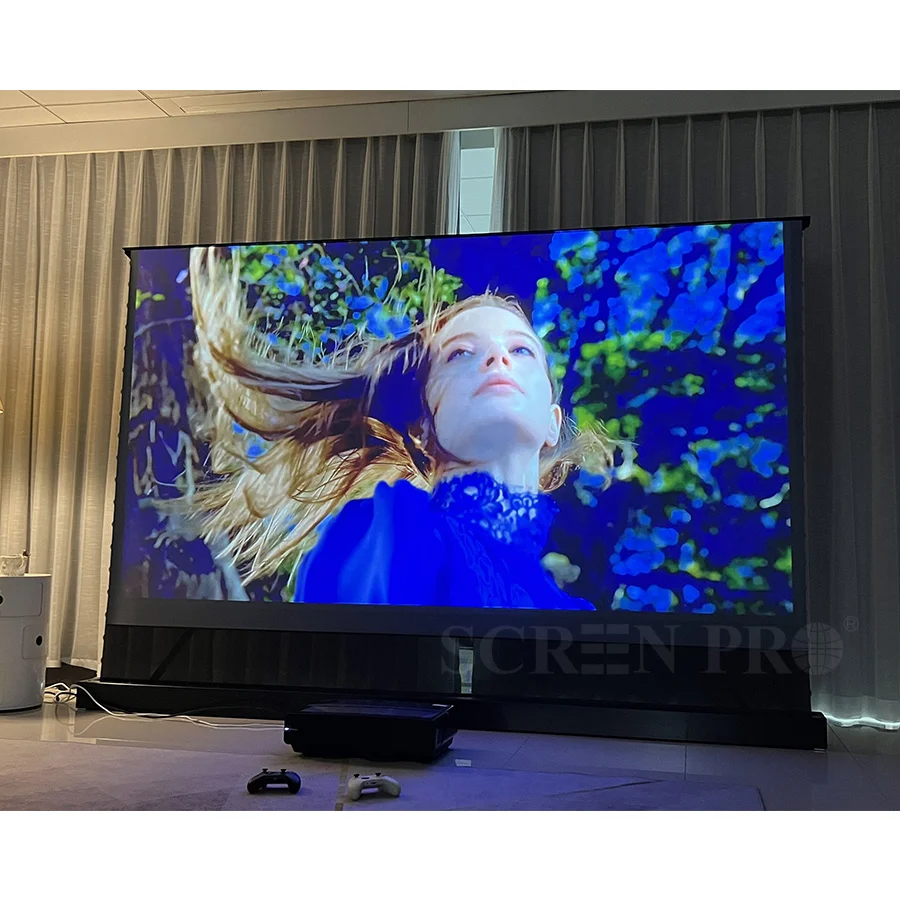 Screen Pro Electric Floor Rising UST 4K ALR Grey Crystal Projector Screen Pull Up Screen For Ultra Short Throw Laser Projector