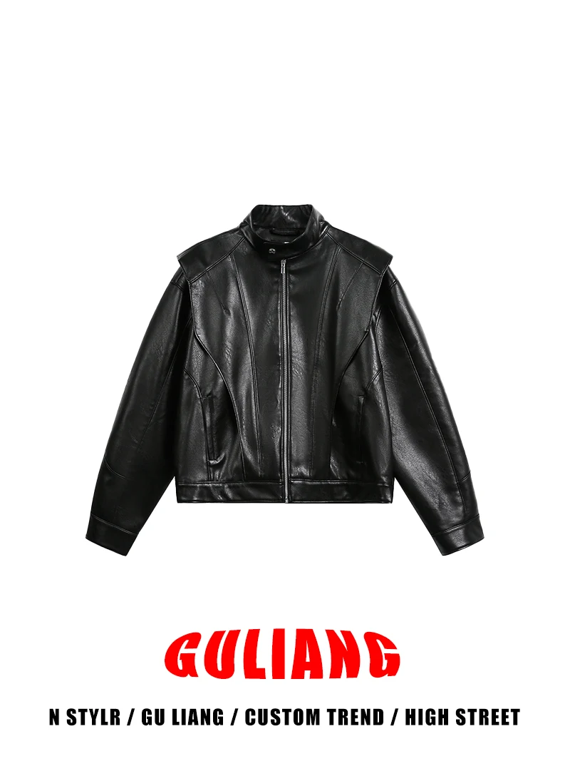 

Guliang American Sle Street Retro ort PU Leather Jaet ex Cleanfit Versatile Youthful Energy Long Sve Zipper Closure