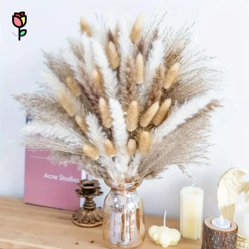 

Dried Flowers Reeds Pampas Goldenrod Home Vase Decoration Autumn Bouquet Bunny Rabbit Tail Wedding Party Limonium Room DIY Decor