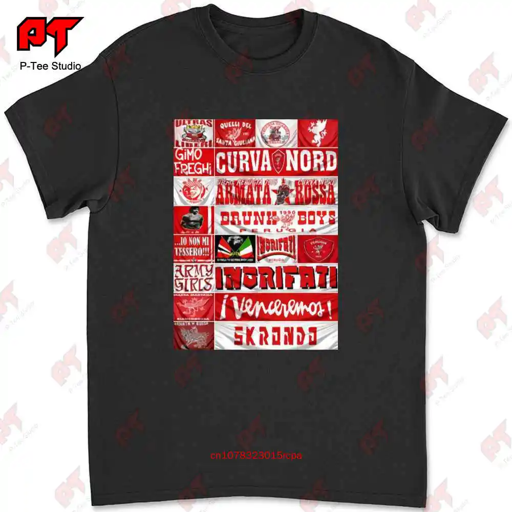 Tributo Ultras Perugia Armata Rossa No Hooligans T-shirt R8HF