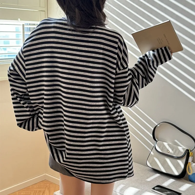 Retro Striped Long Sleeve Sunscreen Cardigan Air Conditioning Shirt Women's Summer Autumn Thin Loose Medium and Long Lazy Top